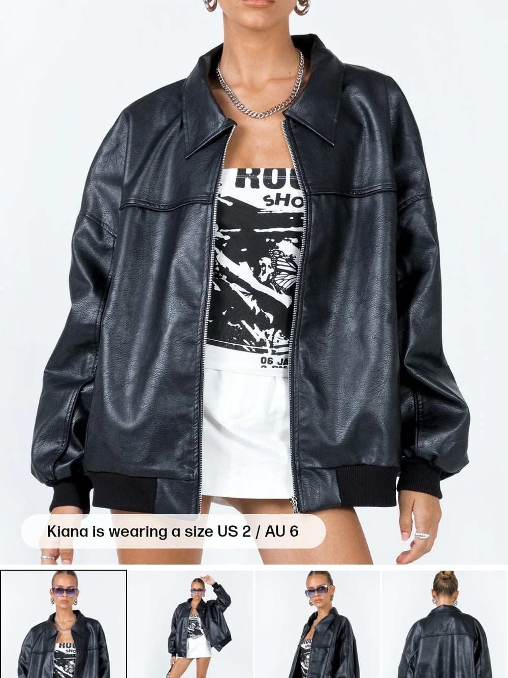 Black Faux Leather Bomber Jacket - Princess Polly Goldsmith - Women